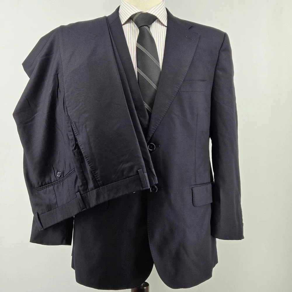 Ermenegildo Zegna Suit Jacket Mens 42 Navy Classic Fit Wool Viscose 2 Piece